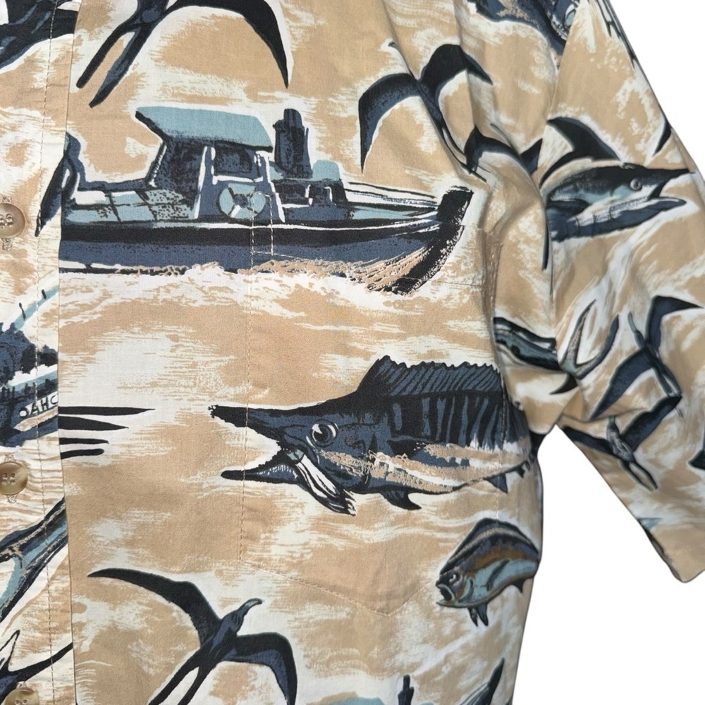 Kahala Men's Hawaiian Size XL Tan/Blue Nautical Shirt 100% Cotton Short Sleeve - Picture 3 of 6